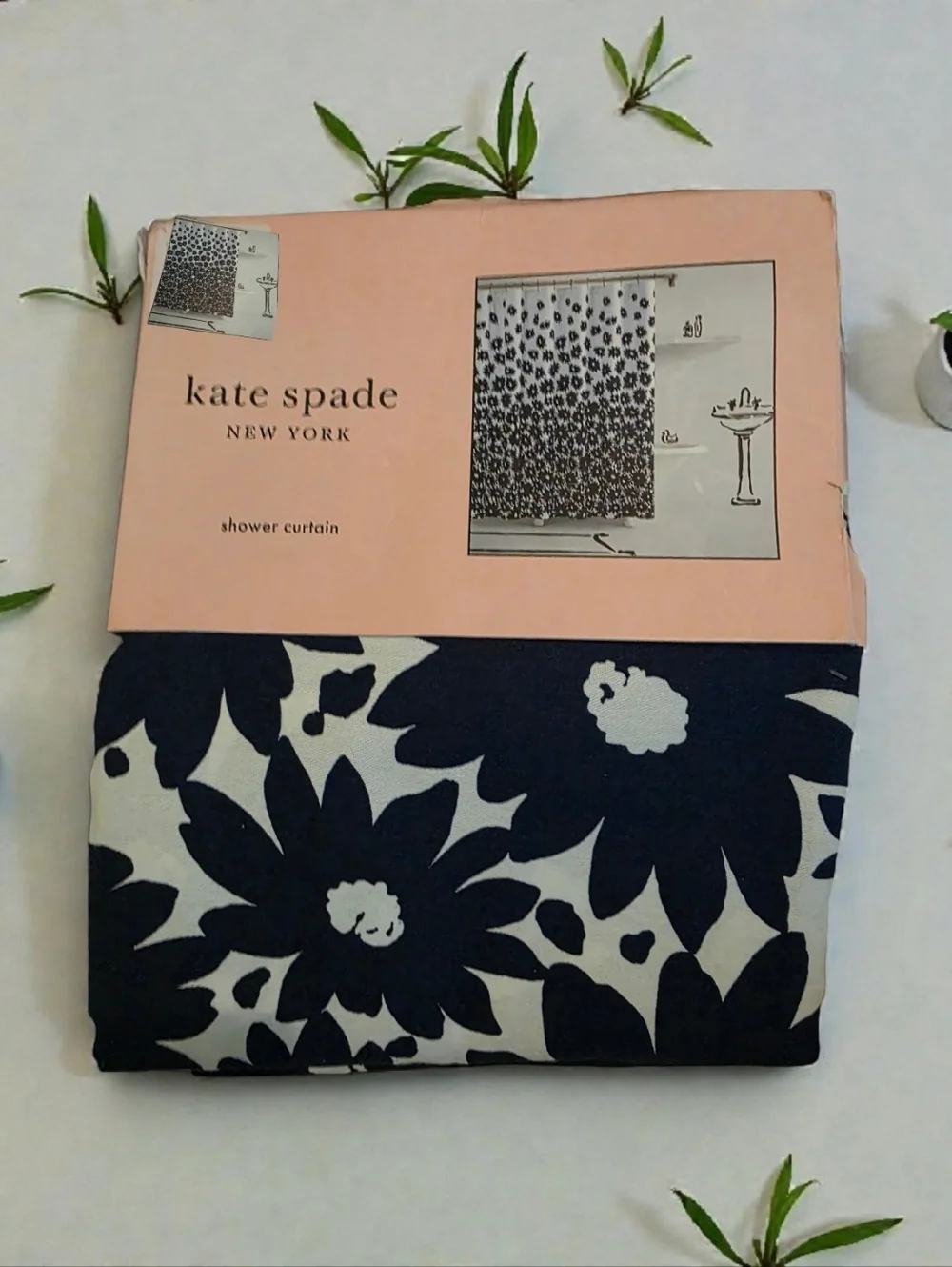 Kate spade shower curtain Sunny flowers Blue White 72 X 72 New